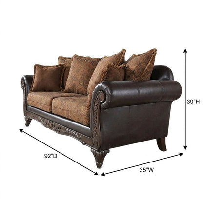 Microfiber Sofa with Solid Wood Frame, Vintage Living Room Couch, Chocolate