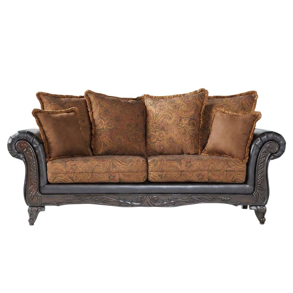 Microfiber Sofa with Solid Wood Frame, Vintage Living Room Couch, Chocolate