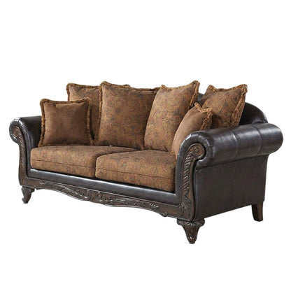Microfiber Sofa with Solid Wood Frame, Vintage Living Room Couch, Chocolate