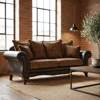 Microfiber Sofa with Solid Wood Frame, Vintage Living Room Couch, Chocolate