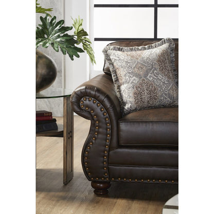 Leinster Faux Leather Nailhead Sofa, Loveseat, and Chair Set in Espresso