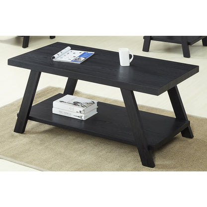 Athens Contemporary Replicated Wood Shelf Coffee Set Table in Black Finish