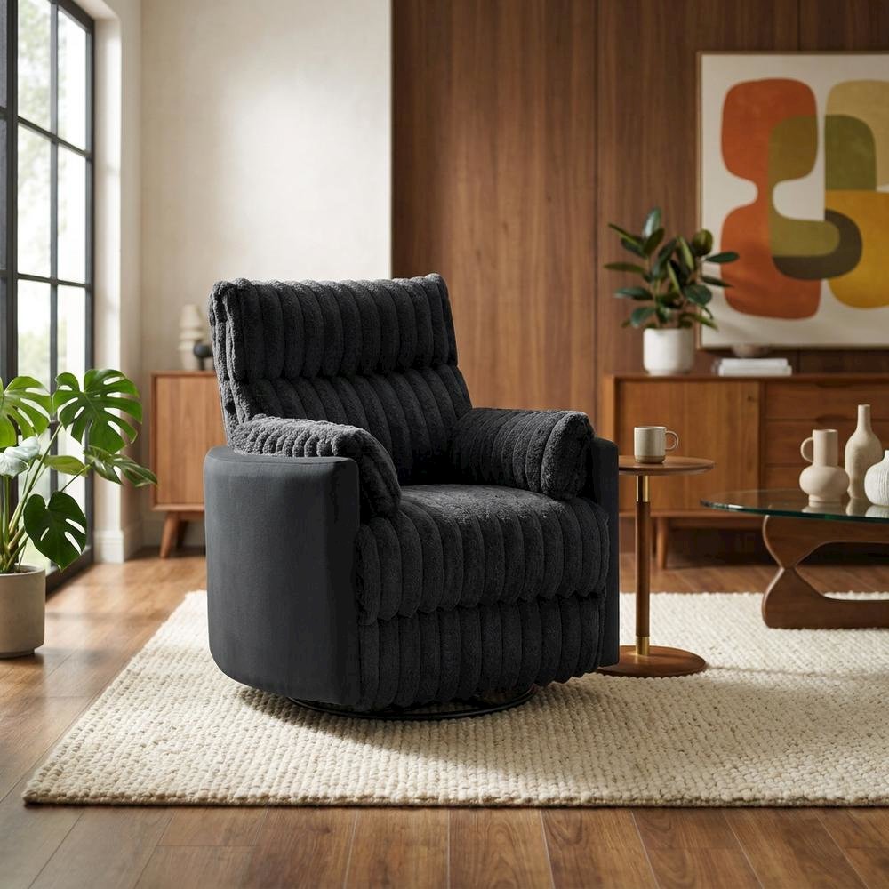 Wide-Wale Corduroy Manual Recliner Chair with Overstuffed Seat for Adults, White