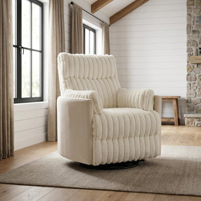 Corduroy Manual Recliner Chair with Wide Wale Texture for Living Room, White