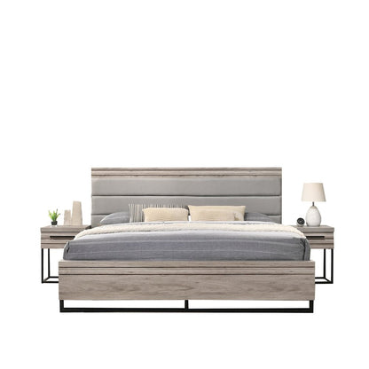3-Piece Wood Bedroom Set, Queen Panel Bed and Two Nightstands, Weathered Gray