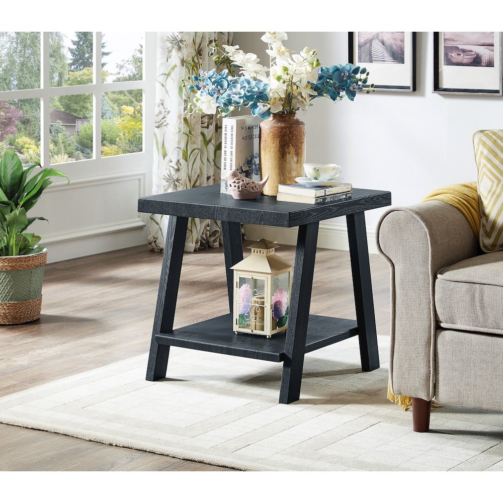 Athens Contemporary Replicated Wood Shelf Coffee Set Table in Black Finish
