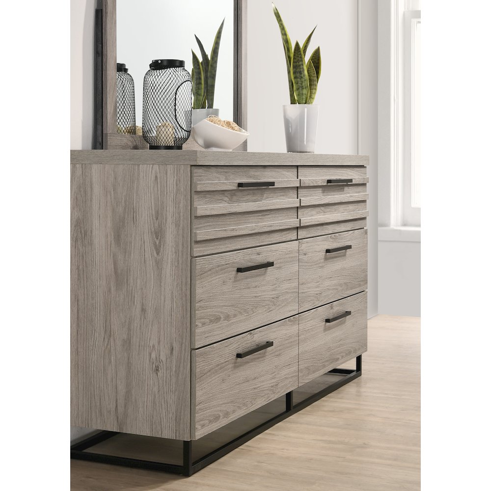 Panel Bed, Dresser, Mirror, 2 Nightstands, and Chest, Weathered Gray, Queen