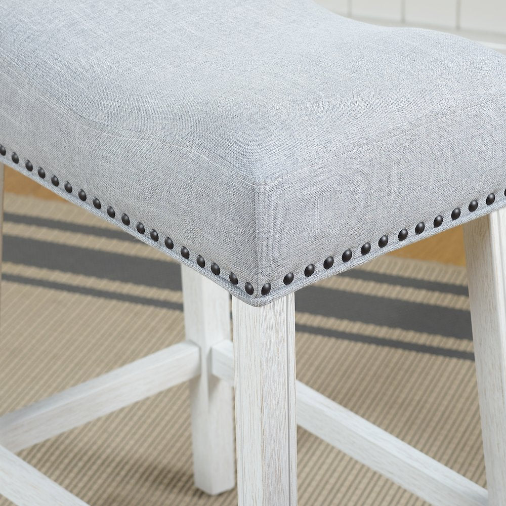 CoCo Counter Height Saddle Seat Stools, White-Washed Finish, Gray, Set of 2