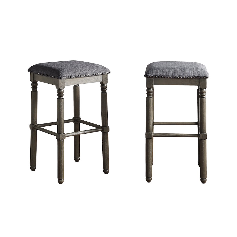 Arnhem Wood Gray Upholstered Swivel Bar Stools, Set of 2