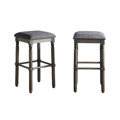 Arnhem Wood Gray Upholstered Swivel Bar Stools, Set of 2