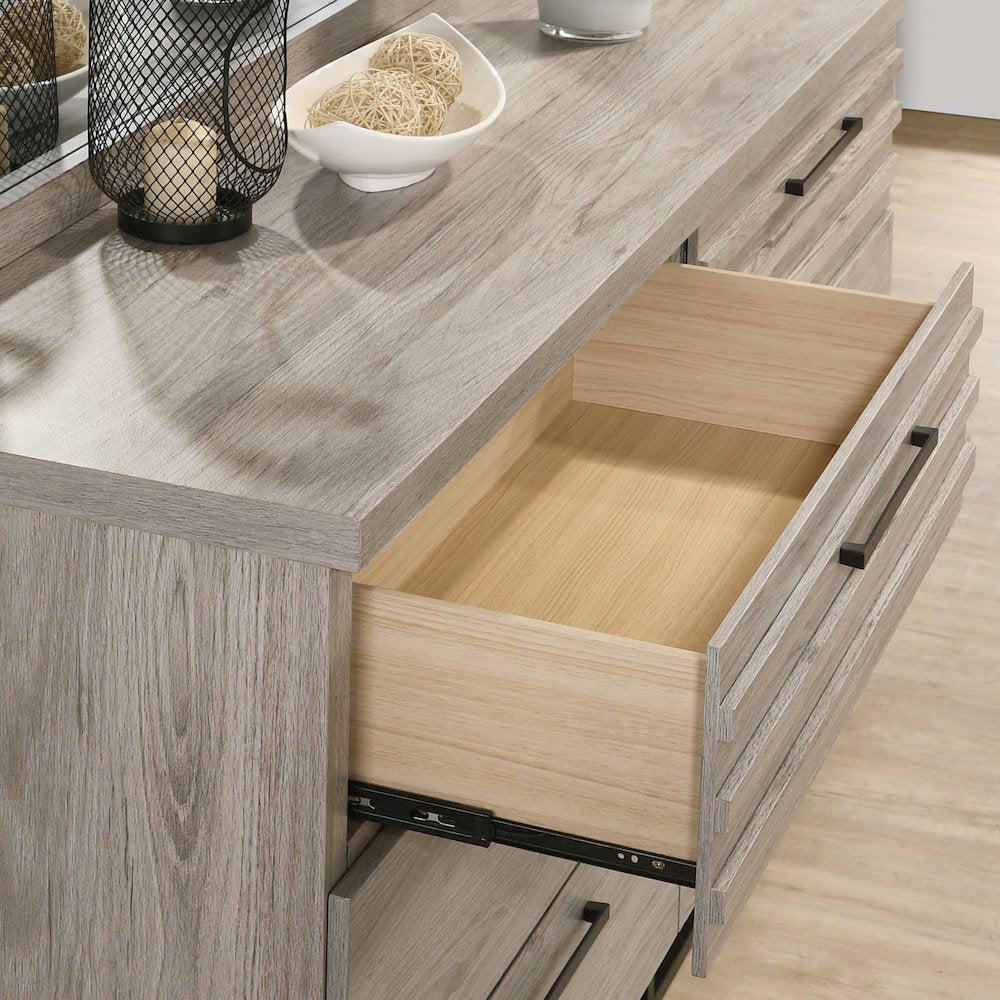 Panel Bed, Dresser, Mirror, 2 Nightstands, and Chest, Weathered Gray, Queen