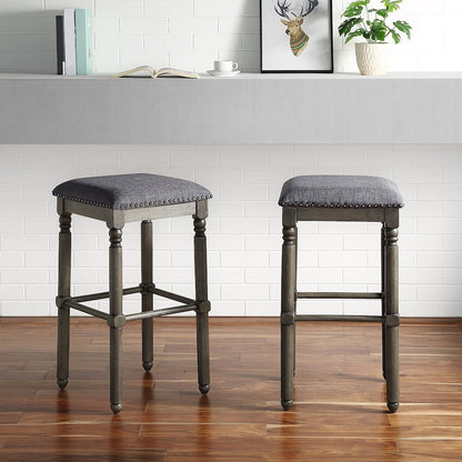 Arnhem Wood Gray Upholstered Swivel Bar Stools, Set of 2