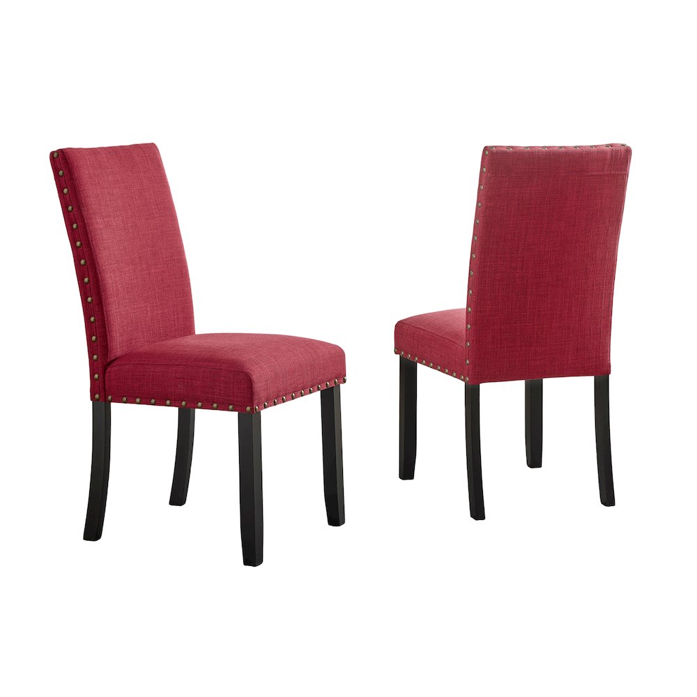 Biony Fabric Dining Chairs with Nailhead Trim, Set of 2, Red