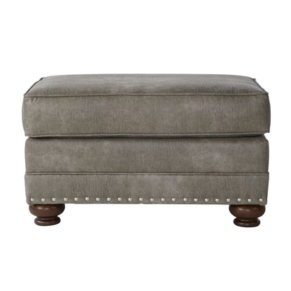 Leinster Faux Leather Upholstered Nailhead Chair and Ottoman in Stone Gray