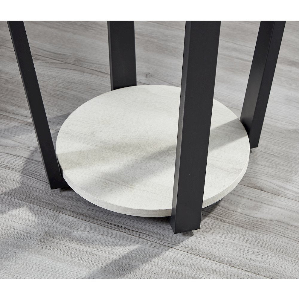 Elysian Contemporary Round End Table with Shelf, Off-White