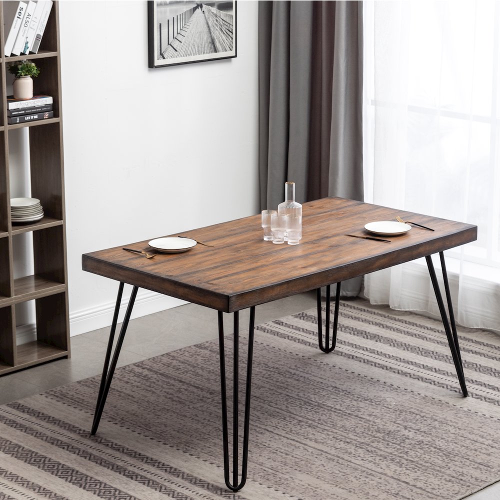 Ashzo 6-Pc Dining Set, Hairpin Dining Table with 4 Chairs and Bench, Gray
