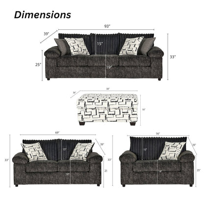 Nason Wide Wale Corduroy Living Room 4-Piece Sofa Set, Charcoal