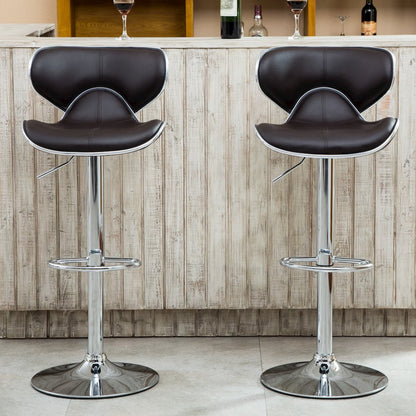 Masaccio Brown Leatherette Adjustable Swivel Barstool Chrome Base, Set of 2