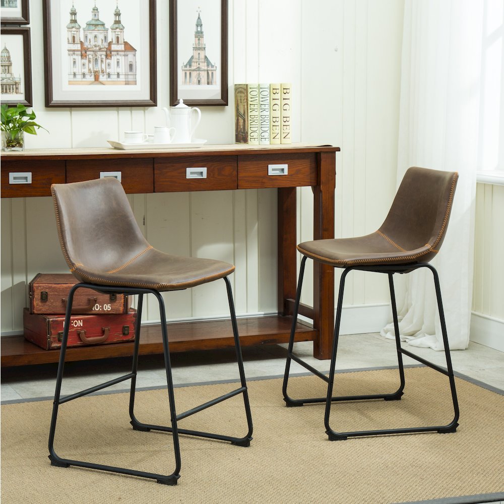 Lotusville 7-Pc Counter Height Wood Dining Table, 6 Faux Leather Chairs