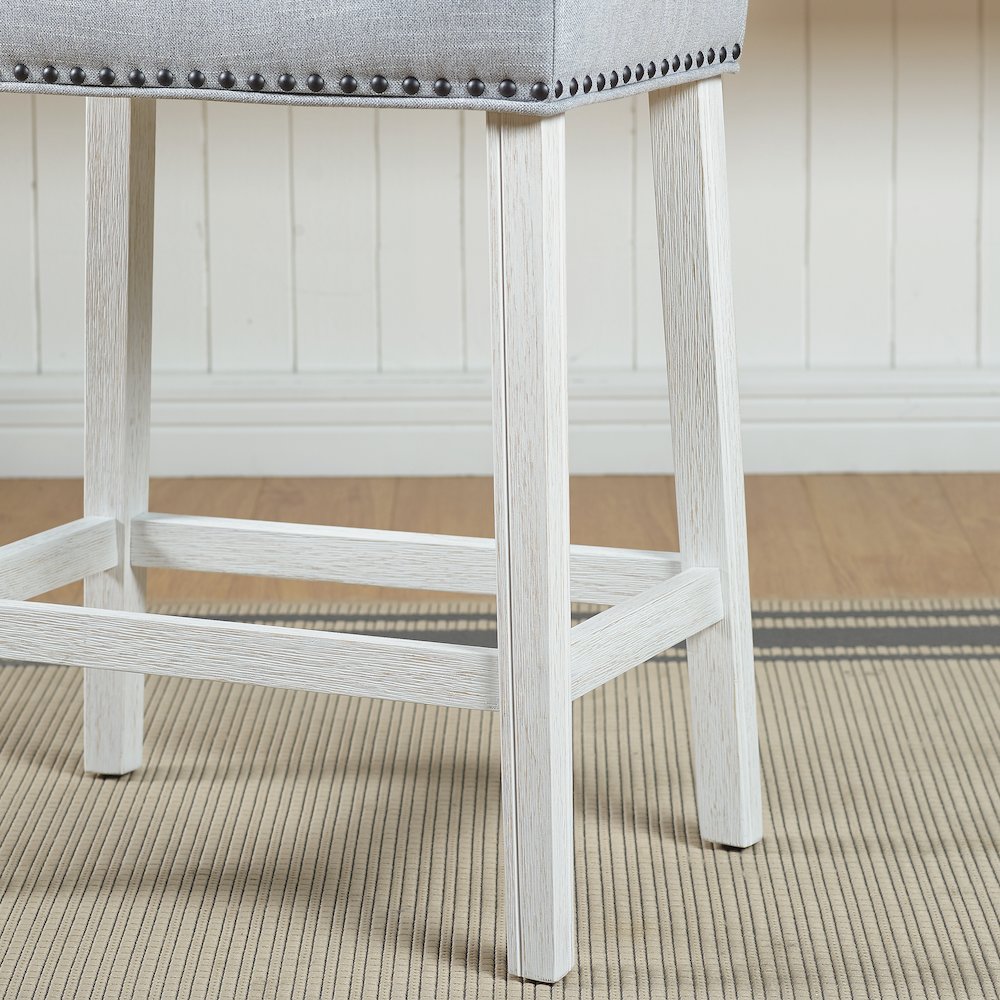 CoCo Counter Height Saddle Seat Stools, White-Washed Finish, Gray, Set of 2