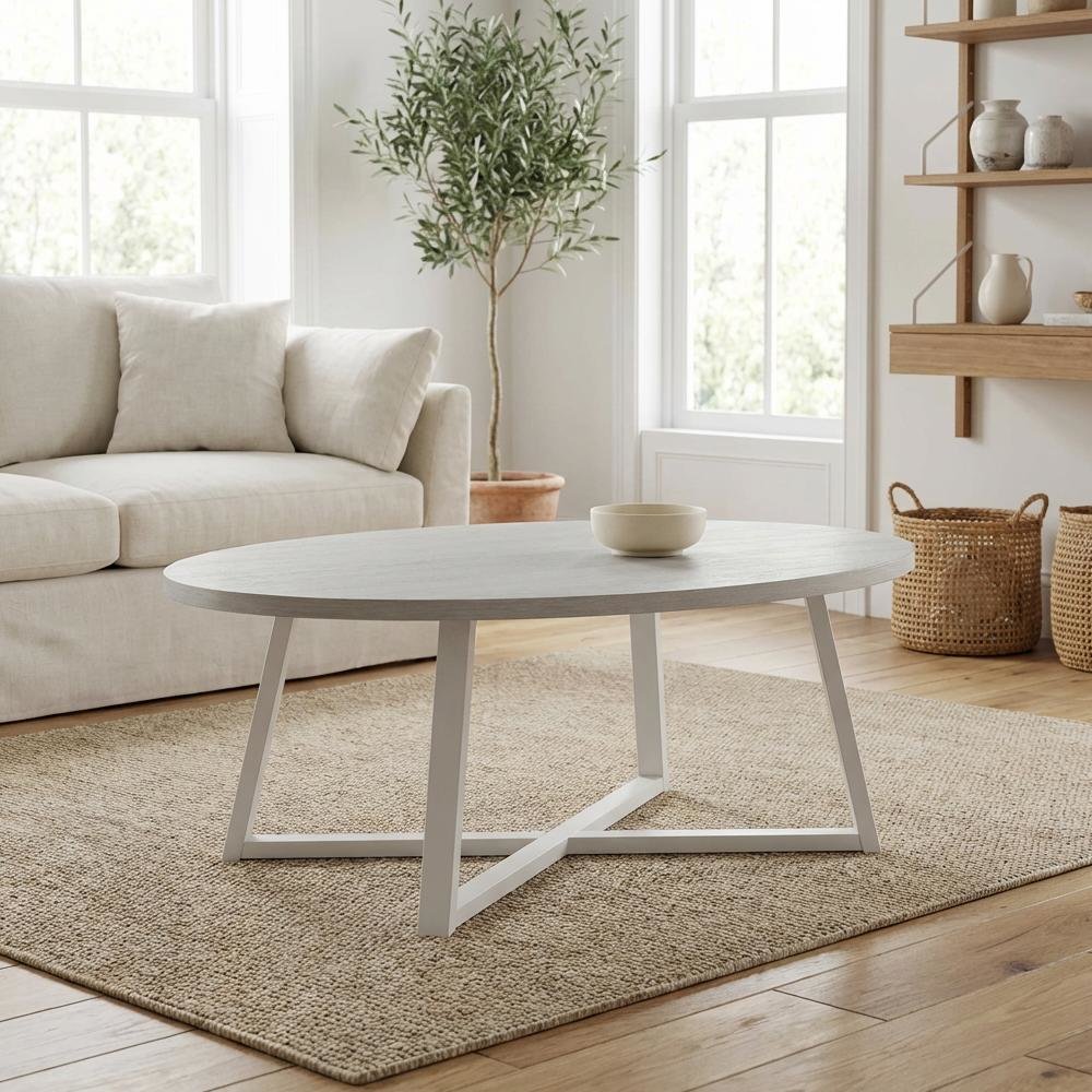 Wood Oval Coffee Table with Smooth Finish and Sturdy Frame, 1-Piece Design