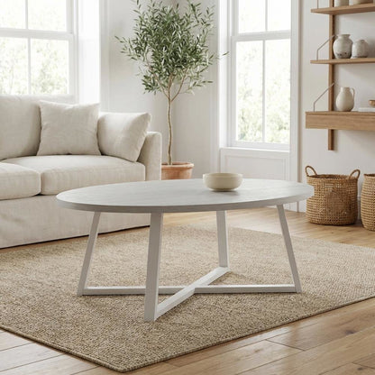 Wood Oval Coffee Table with Smooth Finish and Sturdy Frame, 1-Piece Design
