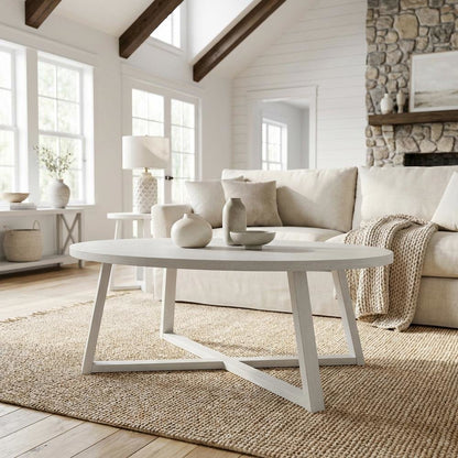 Wood Oval Coffee Table with Smooth Finish and Sturdy Frame, 1-Piece Design