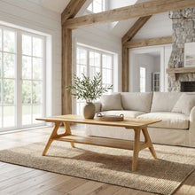 Oak Coffee Table with Wood Shelf and Mid-Century Modern Design