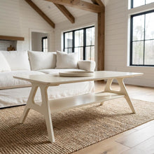 Off-White Coffee Table with Wood Shelf and Mid-Century Modern Design
