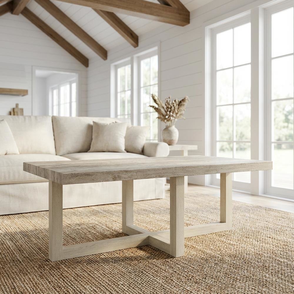 Weathered Gray and Beige Coffee Table with Modern Design and Sturdy Build
