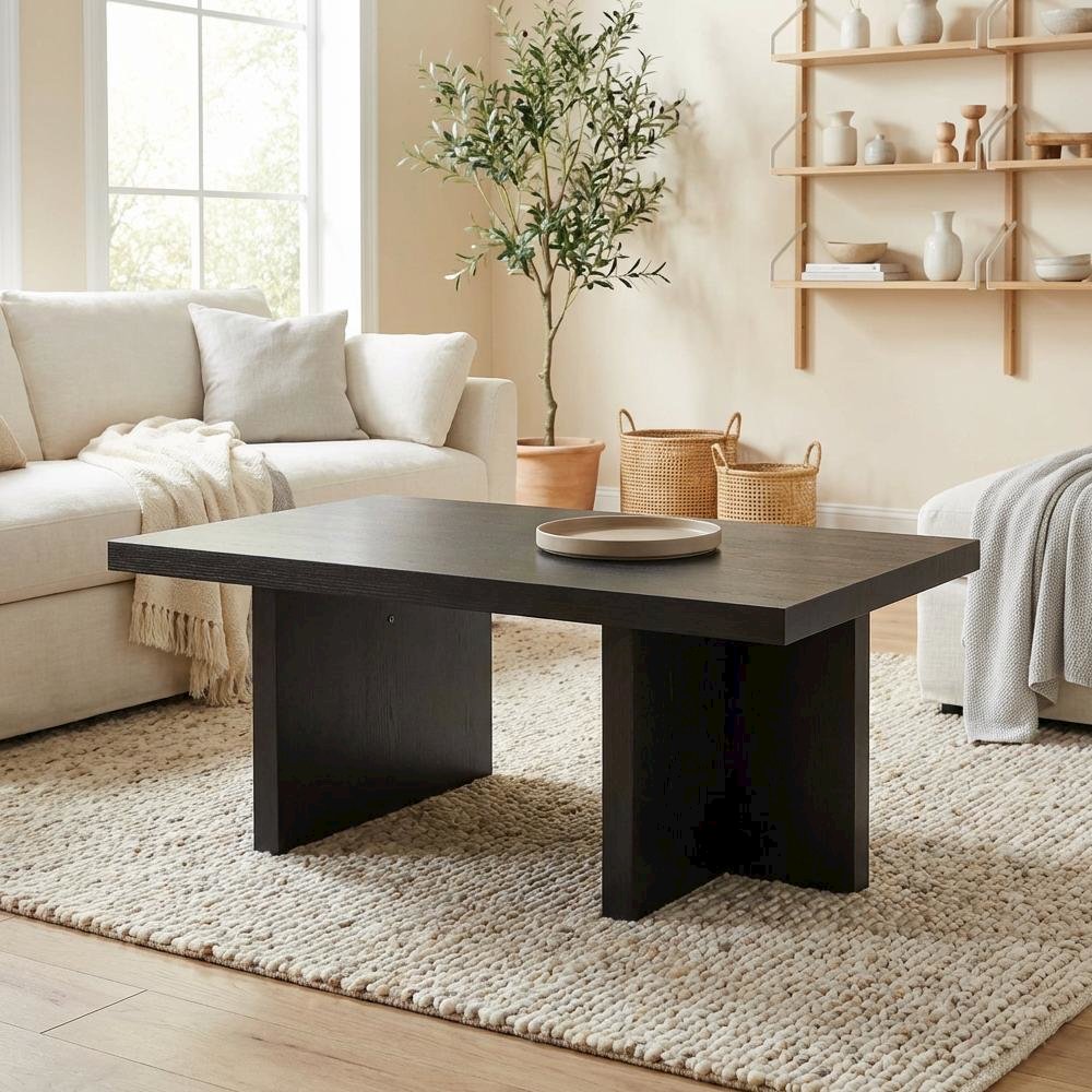 Black Coffee Table with Sturdy Construction and Sleek Contemporary Design