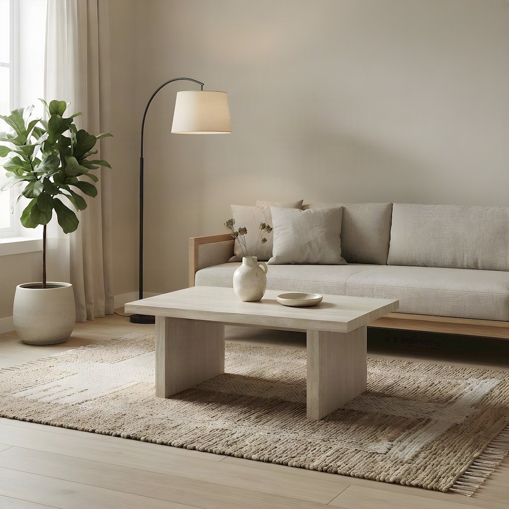 Modern Faux Marble-Top Coffee Table, Rectangle Center and Cocktail Table