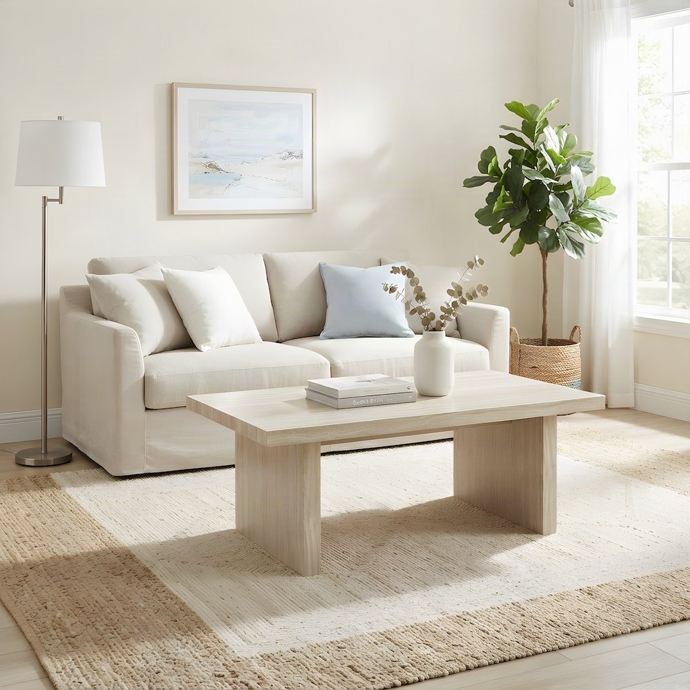 Modern Faux Marble-Top Coffee Table, Rectangle Center and Cocktail Table