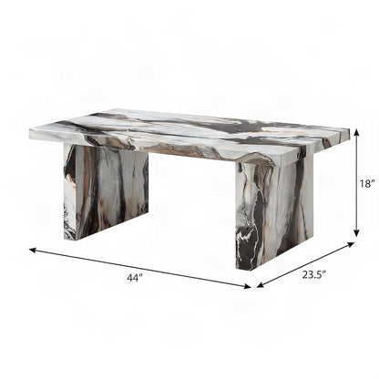Faux Marble-Top Modern Rectangular Coffee Table for Living Room