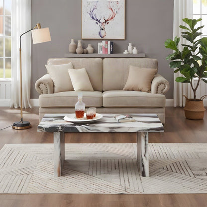 Faux Marble-Top Modern Rectangular Coffee Table for Living Room