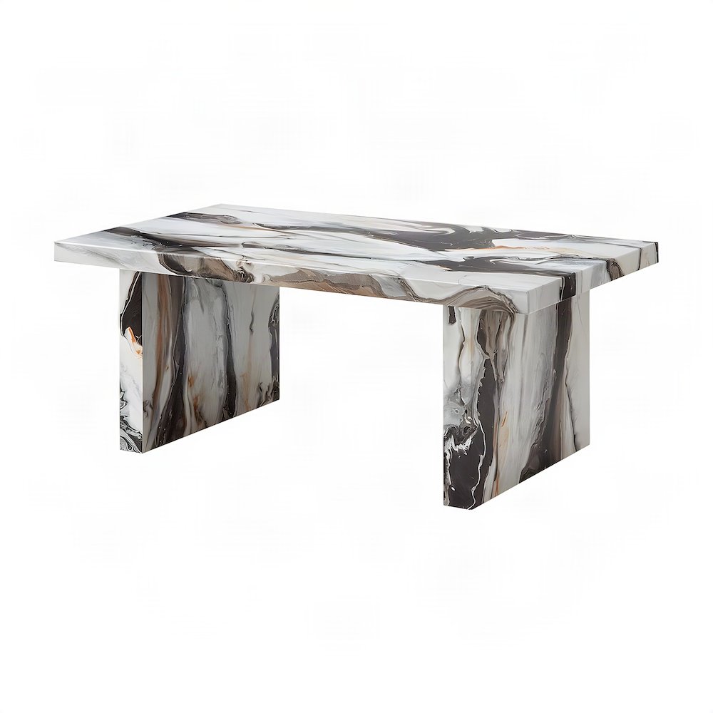 Faux Marble-Top Modern Rectangular Coffee Table for Living Room