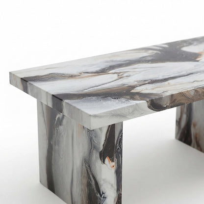 Faux Marble-Top Modern Rectangular Coffee Table for Living Room