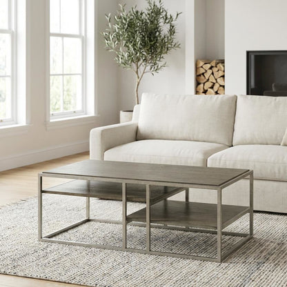 3-Piece Metal Frame Living Room Table Set with Wood Tops and Durable Design