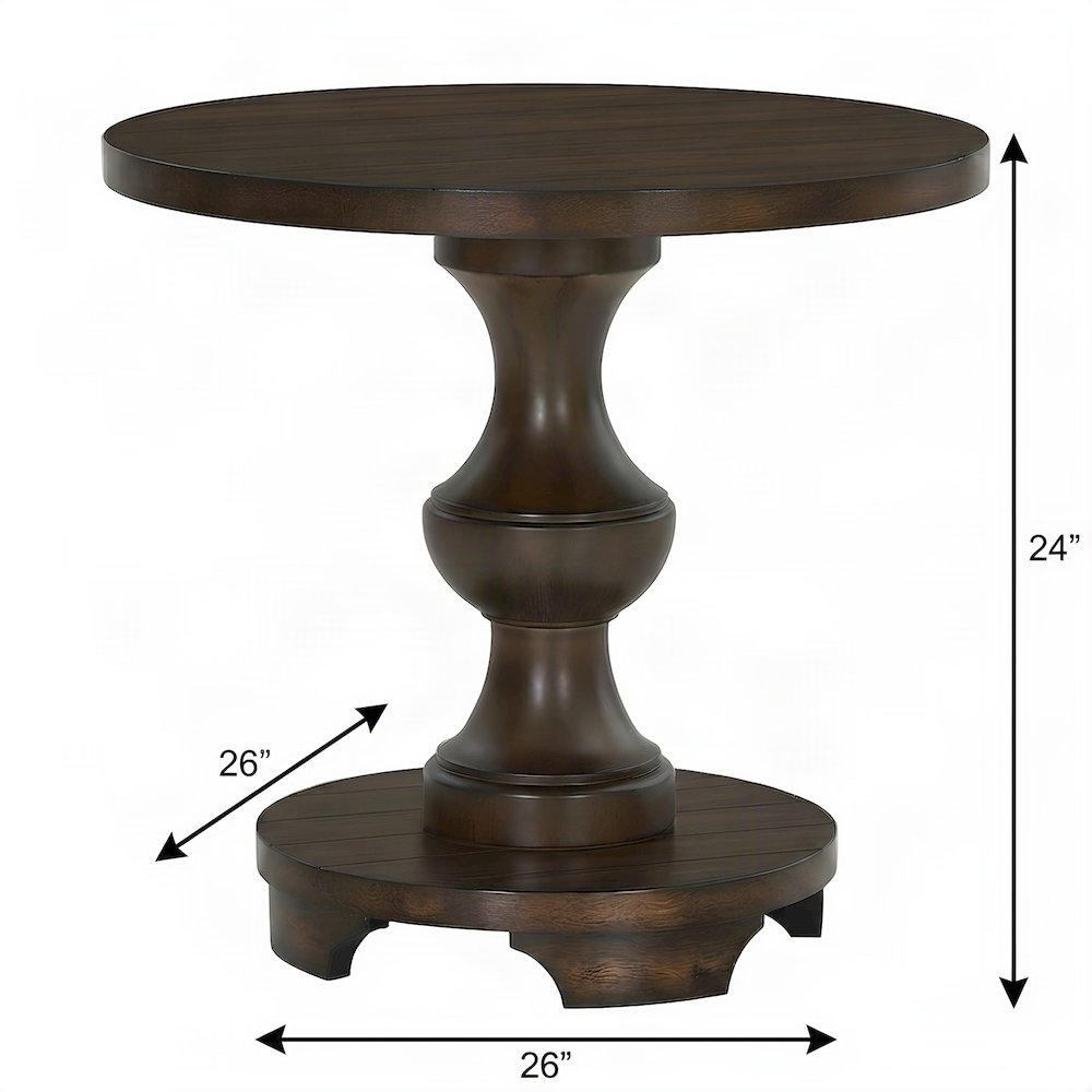 Traditional Round Pedestal End Table, MDF Wood-Finish Side Table, Espresso