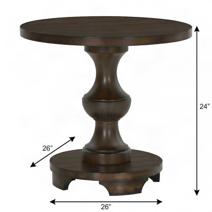 Traditional Round Pedestal End Table, MDF Wood-Finish Side Table, Espresso