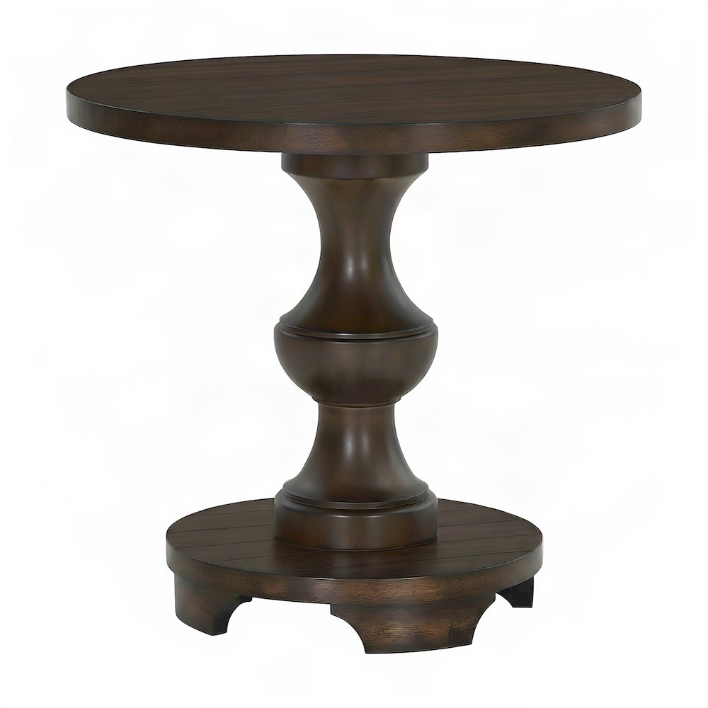 Traditional Round Pedestal End Table, MDF Wood-Finish Side Table, Espresso