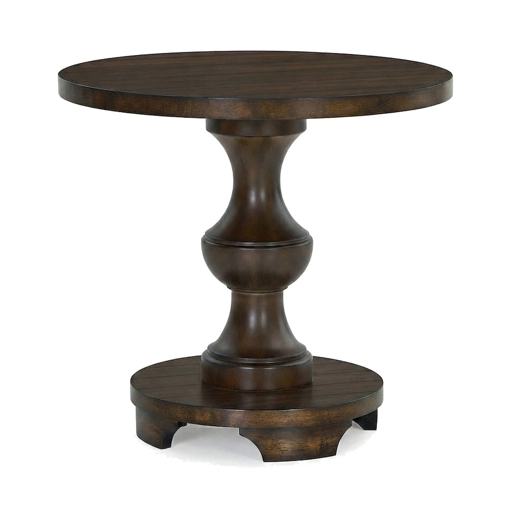 Traditional Round Pedestal End Table, MDF Wood-Finish Side Table, Espresso