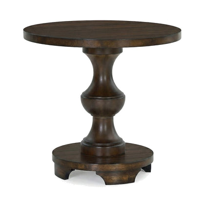 Traditional Round Pedestal End Table, MDF Wood-Finish Side Table, Espresso