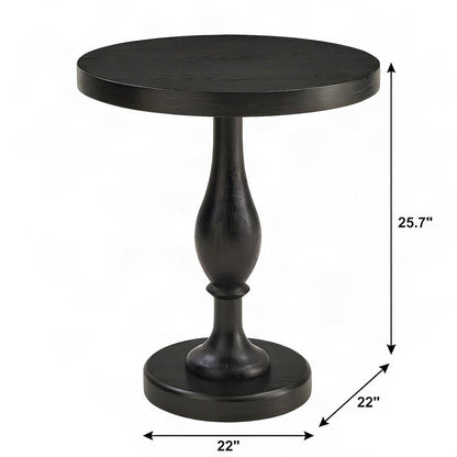 Round MDF and Ash Wood End Table on Rubberwood Pedestal Base, Black