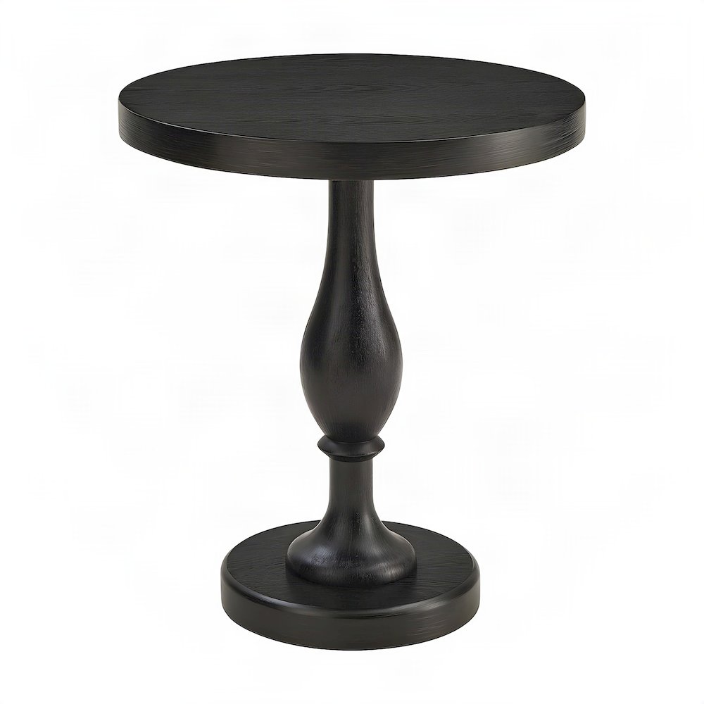 Round MDF and Ash Wood End Table on Rubberwood Pedestal Base, Black