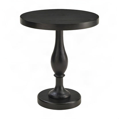 Round MDF and Ash Wood End Table on Rubberwood Pedestal Base, Black