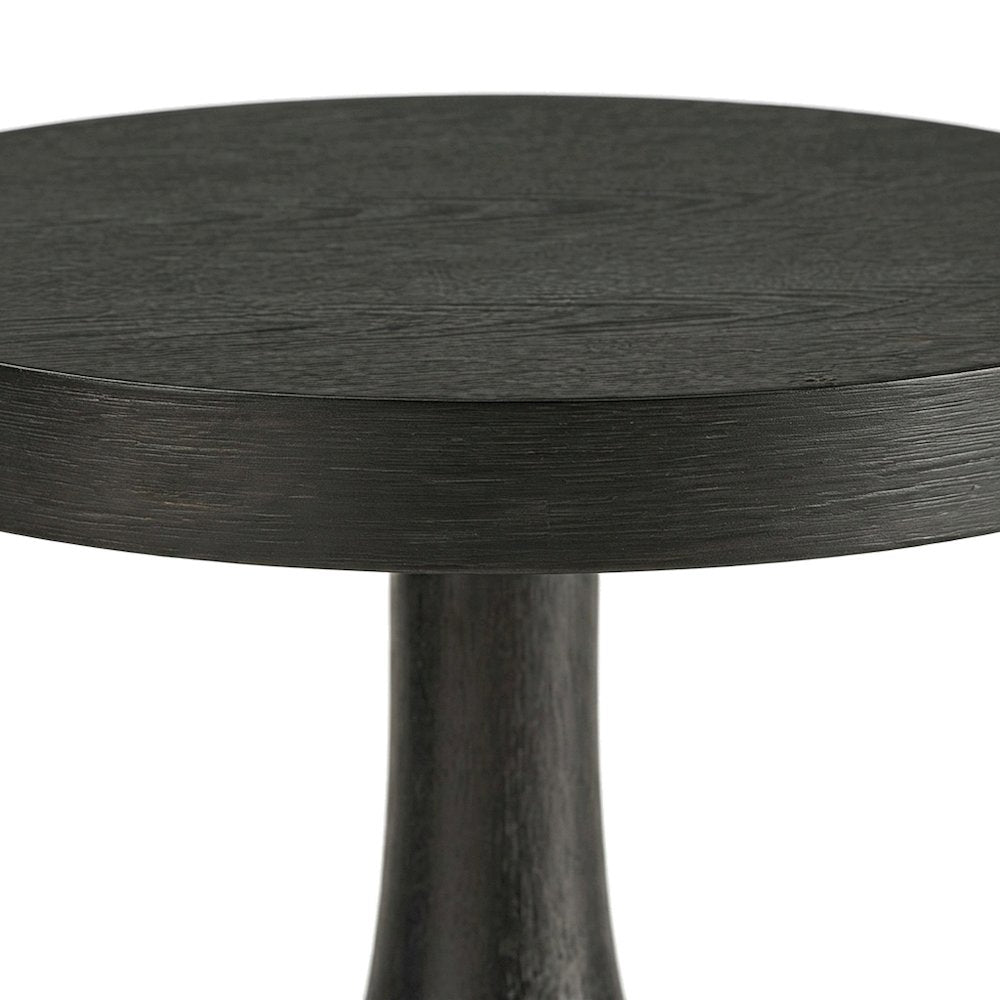 Round MDF and Ash Wood End Table on Rubberwood Pedestal Base, Black