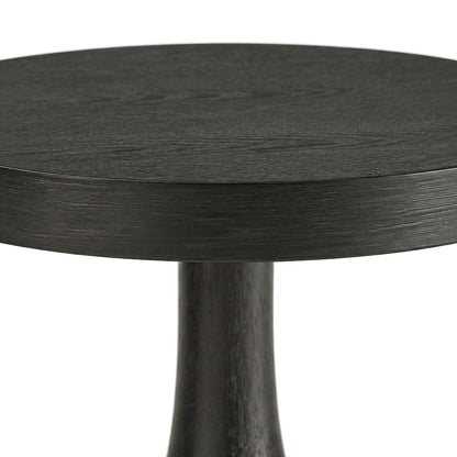 Round MDF and Ash Wood End Table on Rubberwood Pedestal Base, Black