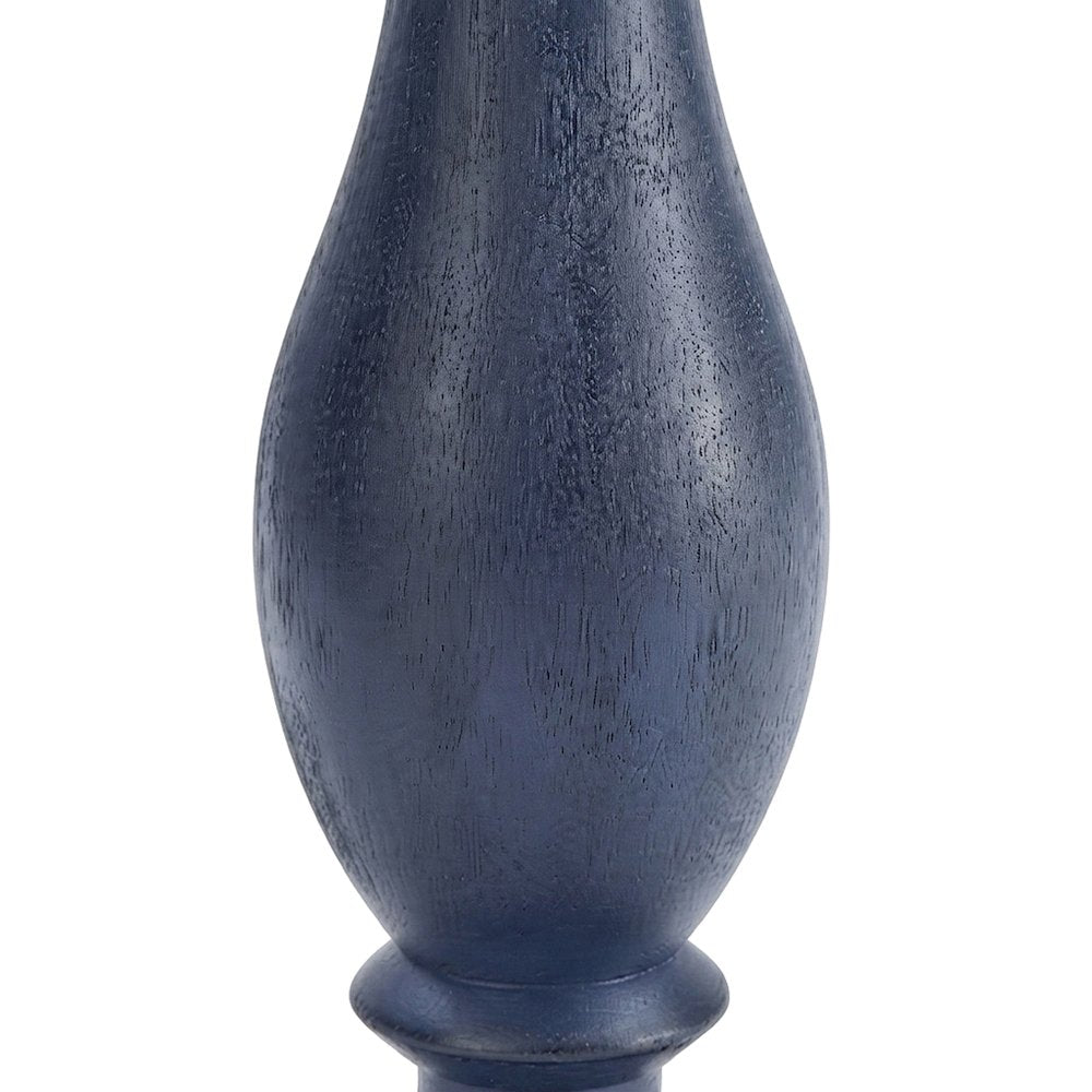 Round MDF and Ash Wood End Table on Rubberwood Pedestal Base, Distressed Blue