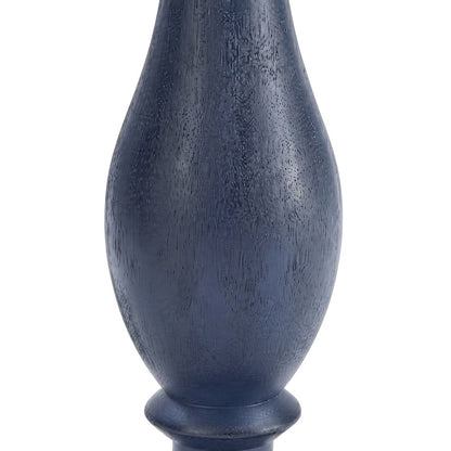 Round MDF and Ash Wood End Table on Rubberwood Pedestal Base, Distressed Blue